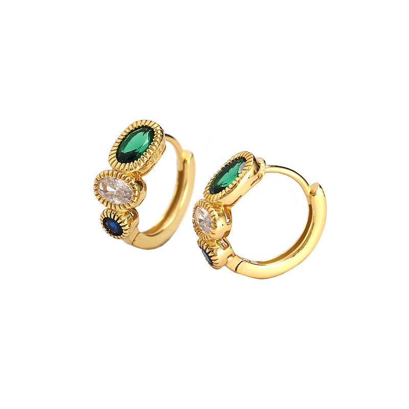 Geometric Shape S925 Sterling Silver Emerald Earrings with Plated Finish for Women