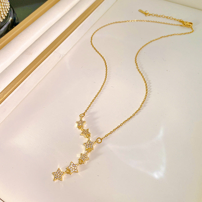Sporty Sweet Star Titanium Steel Plated Necklace with Brass Pendant Cable Chain Unisex