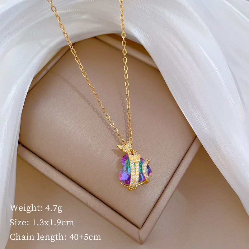 Geometric Minimalist Titanium Steel Necklace with Copper Pendant Plated in Real Gold Irregular Chain
