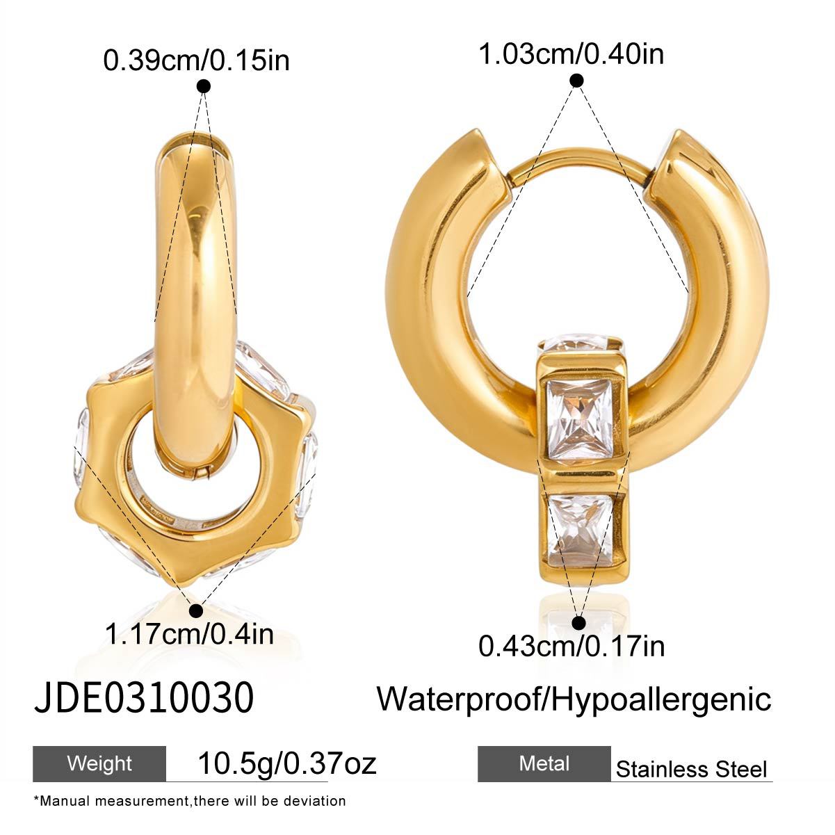 Orecchini a Cerchio Minimalisti Geometrici in Acciaio Inossidabile con Strass, Placcati per Donna