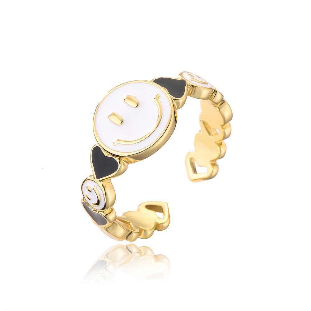 Funny Smile Face Ring for Women in Copper with Gold Plating and Geometric Design