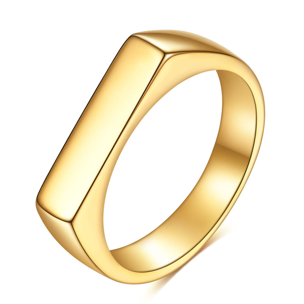 Anillo minimalista geométrico plano de acero titanio para mujer con baño de oro de 18K