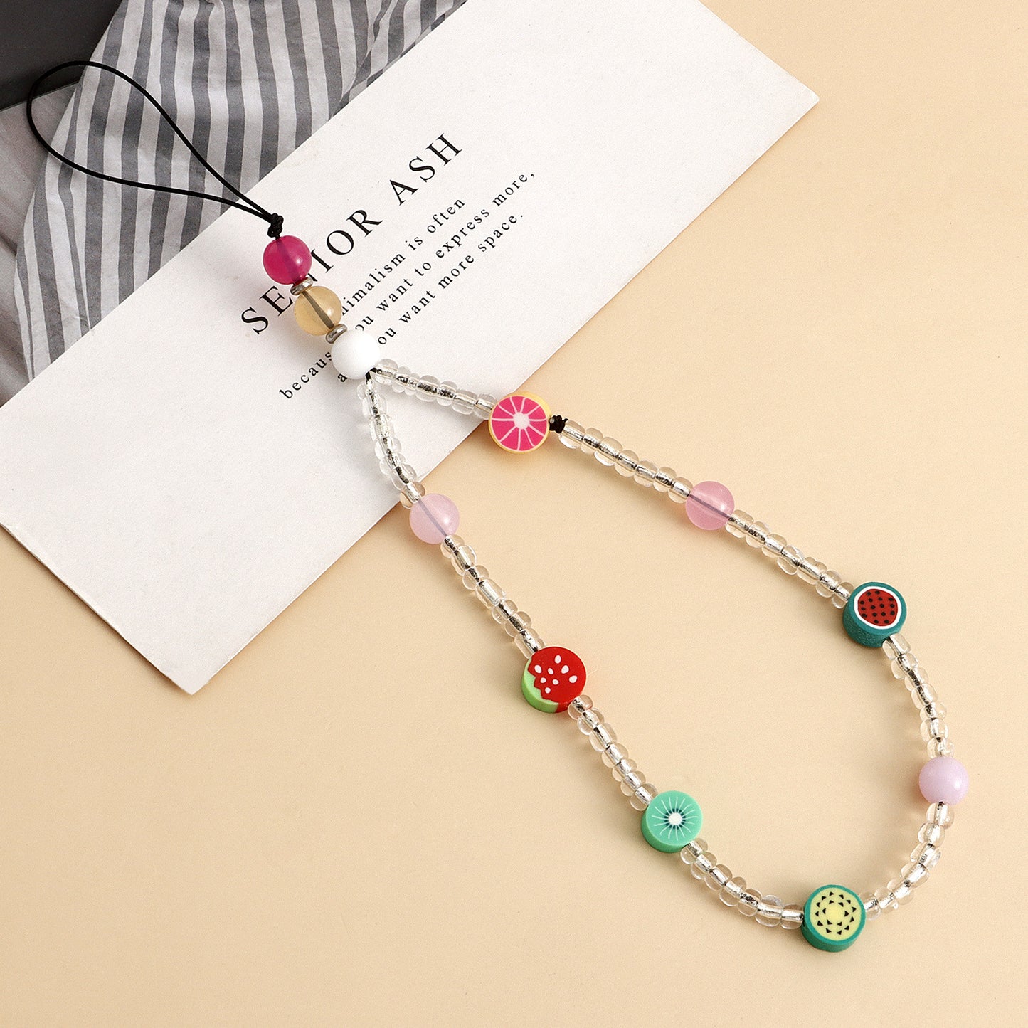 Sweet Fruit Pattern Alloy Plated Handmade Beaded Phone Strap