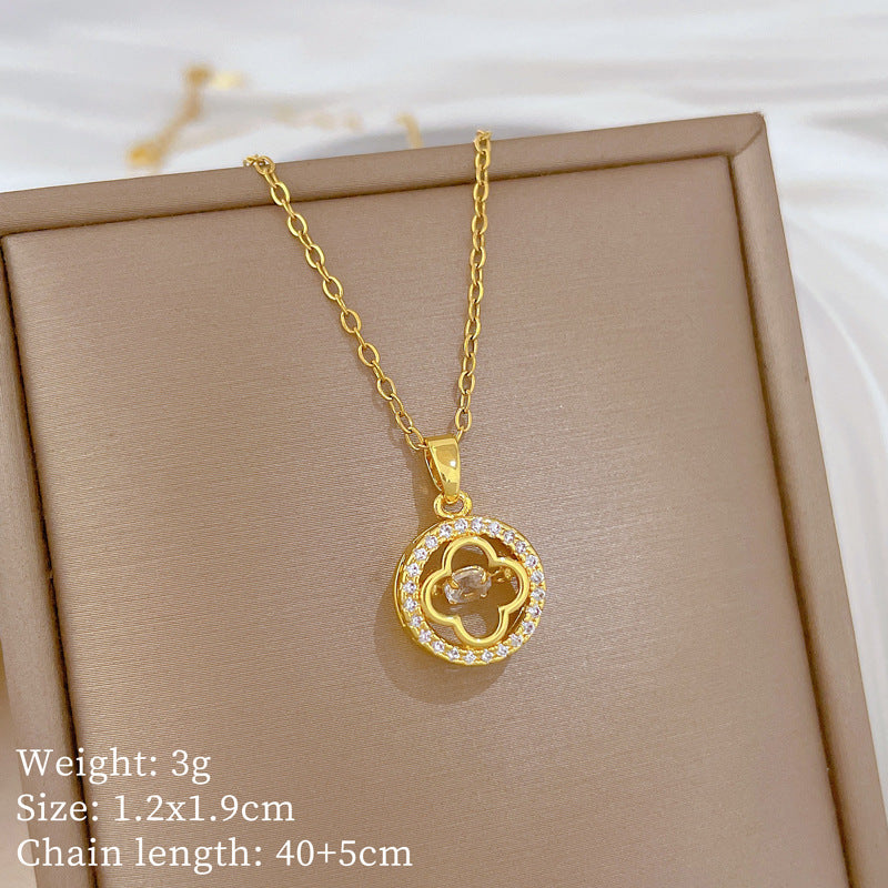 Sweet Minimalist Cross Micro-Inlaid Cubic Zirconia Brass Pendant Titanium Steel Necklace for Unisex