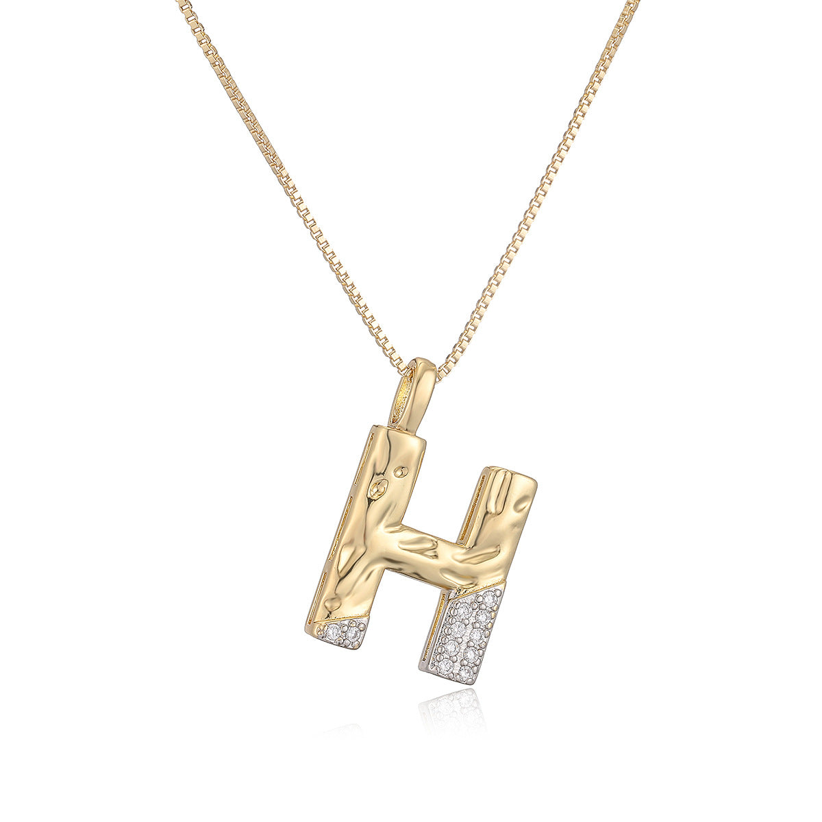Minimalist Two-Tone Plated Cubic Zirconia Letter Pendant Necklace for Women with Box Chain