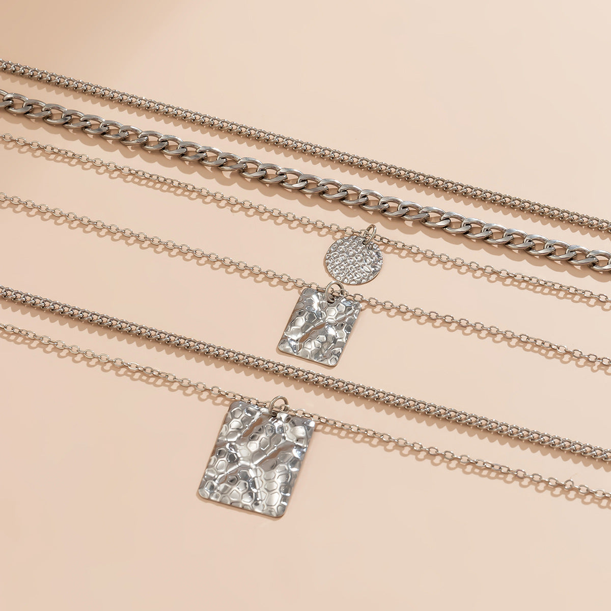 Minimalist Geometric Pendant Necklace for Women with Snake Skin Texture, Electroplated Alloy, O-Chain Design