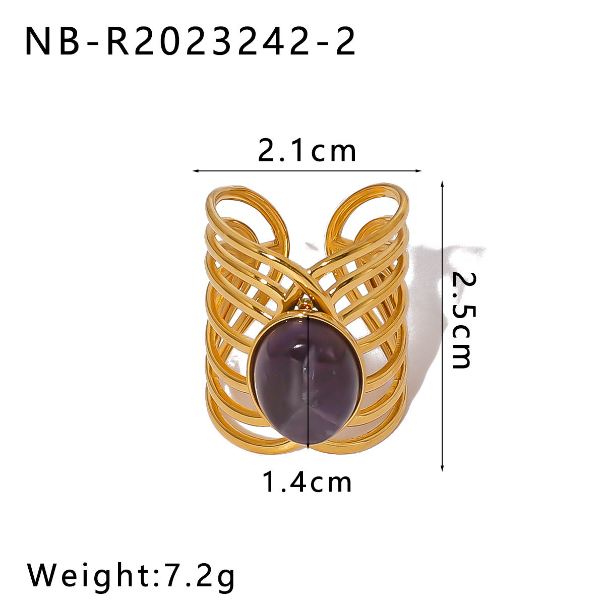 Anello geometrico in acciaio inossidabile stile vintage con placcatura in oro 18 carati e intarsio in pietra naturale da donna