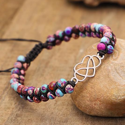 Handmade Double Layer Heart Shape Gemstone Beaded Bracelet Unisex Fashion Jewelry