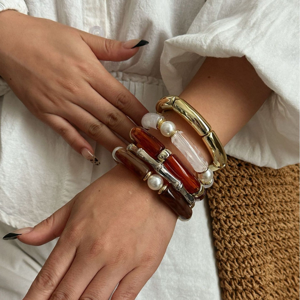 Vintage Minimalist Geometric Plated Acrylic Bracelet Set
