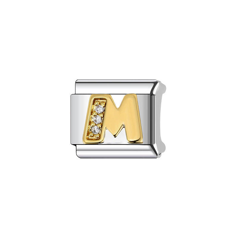 Gold Plated Stainless Steel Letter Charm Bar Bracelet DIY Modular Detachable Unisex