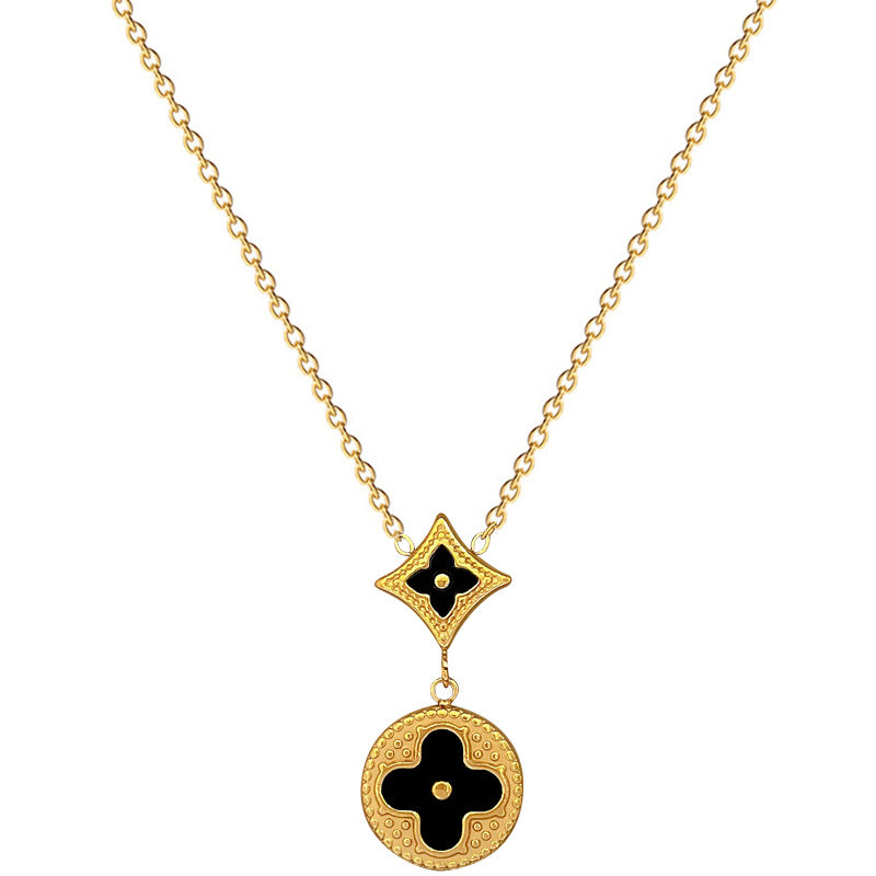 Minimalist Geometric Clover Pendant Necklace in Titanium Steel with Gold Plating for Women and Men