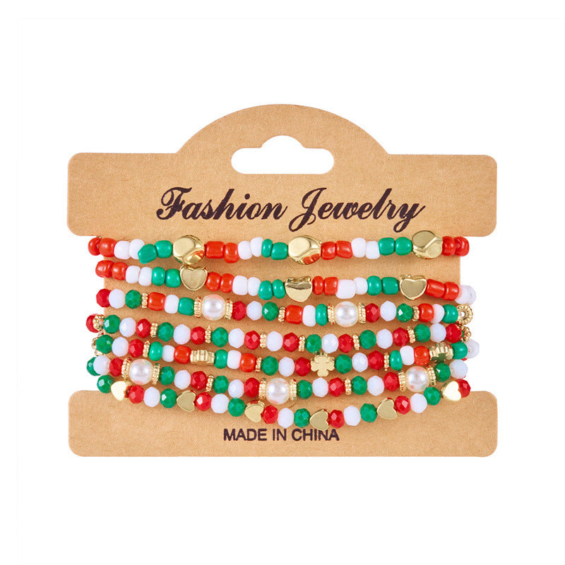 Handmade Polymer Clay Christmas Bracelet Set with Alphabet and Tree Beads Alloy Chain for Women Festive Holiday Gift