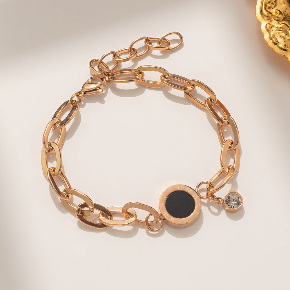 Fashion Minimalist Geometric Titanium Steel Bracelet with Zircon Inlay and 18K Rose Gold Plating for Women