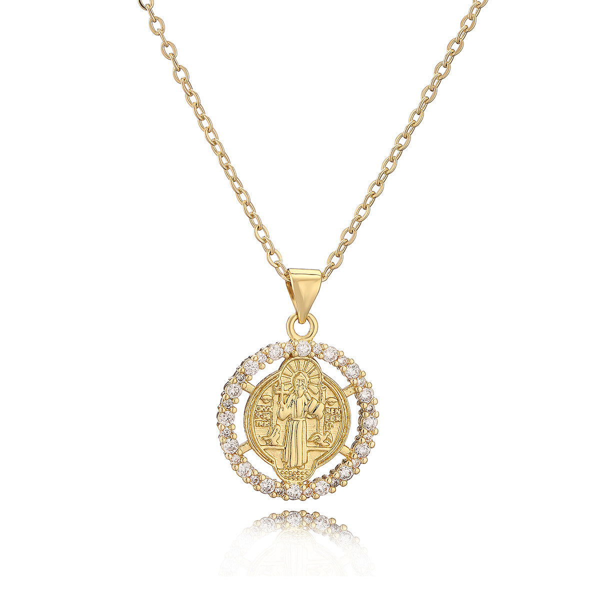 Minimalist Geometric Maria Pendant Necklace for Women with Copper Base Plated in 18K Gold and Zircon Inlay