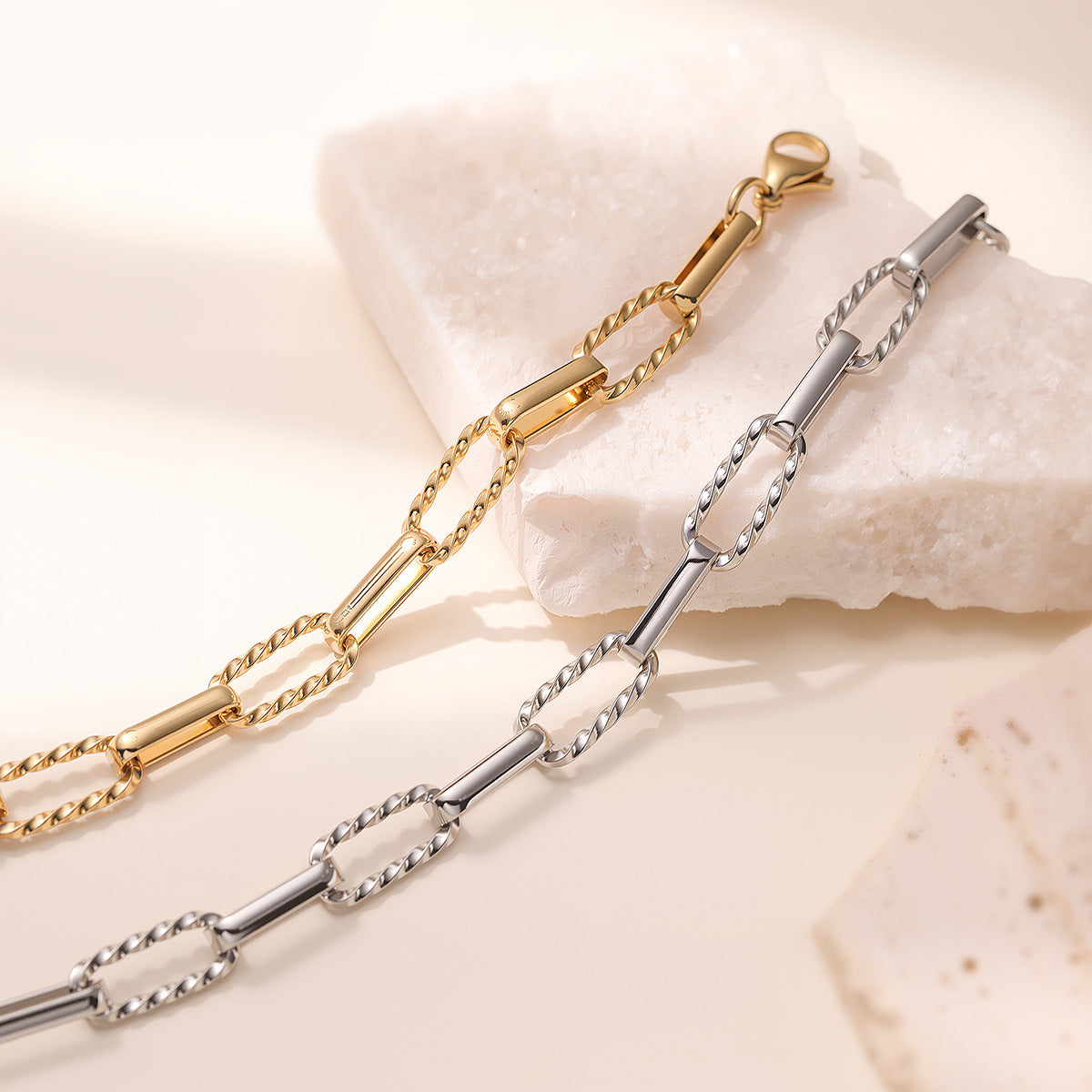 Minimalist 18K Gold Plated Geometric Stainless Steel Bracelet for Women