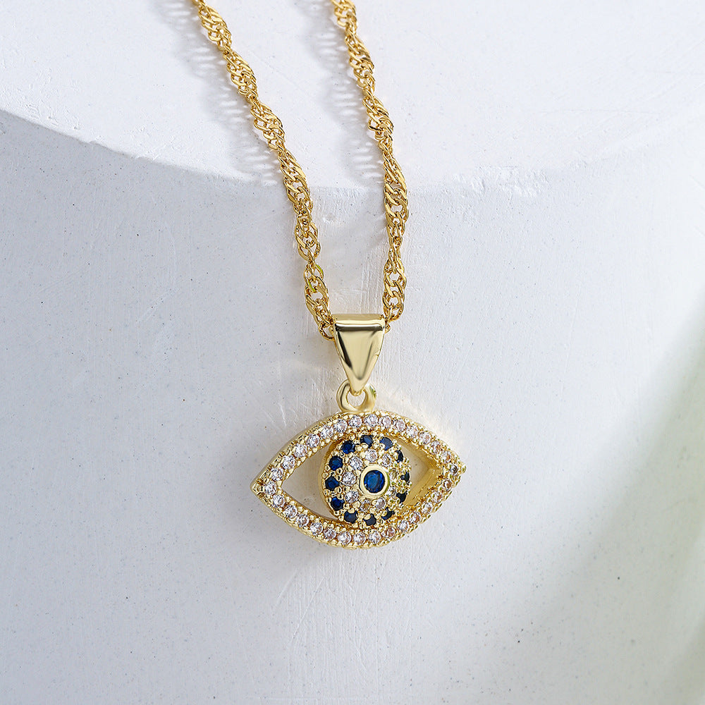 Geometric Evil Eye Pendant Necklace for Women Made of Brass with 18K Gold Plating Luxe Clavicle Chain