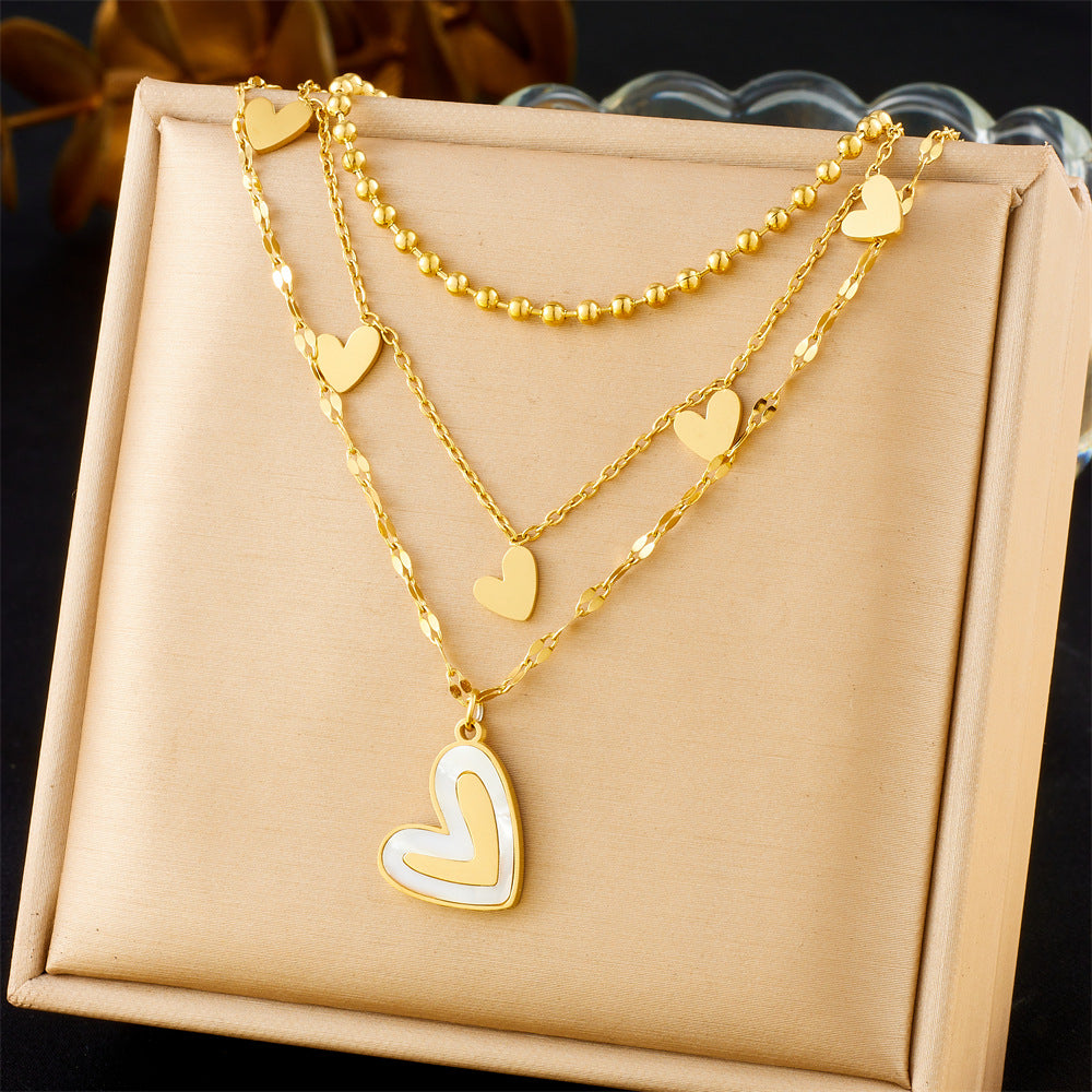 Elegant Gold Plated Stainless Steel Heart and Teardrop Pendant Necklace for Women