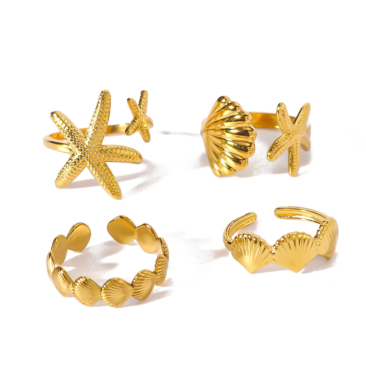 Anello Unisex in Acciaio Inossidabile a Forma di Stella Marina Stile INS, con Textura a Conchiglia e Placcatura Sottovuoto in Oro 18K