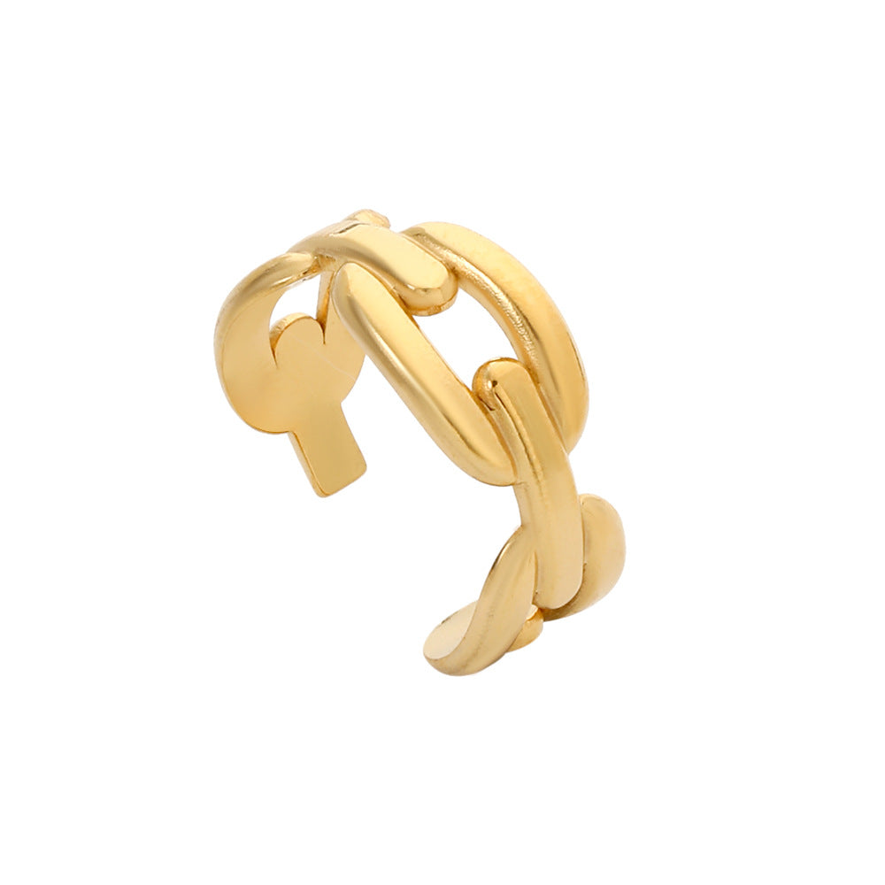 Minimalist Geometric Round Hollow Plated Titanium Steel Open Ring for Unisex