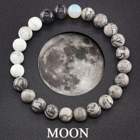Elegant Natural Gemstone Round Beaded Bracelet Unisex Geometric Stretch Bangle Gift