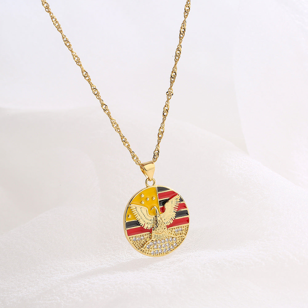 Vintage Geometric Pendant Necklace for Women with Copper Base Plated in 18K Gold and Enamel Finish, Rhinestone Accented