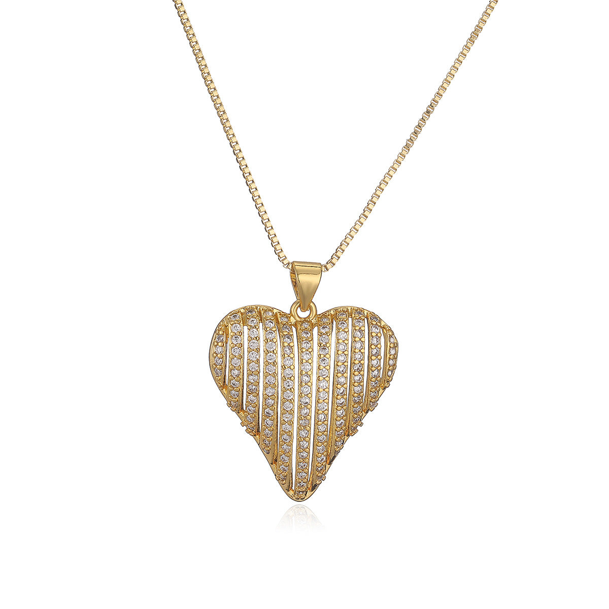 Minimalist Heart-Shaped Copper Pendant Necklace with Real Gold Plating and Zircon Inlay for Women