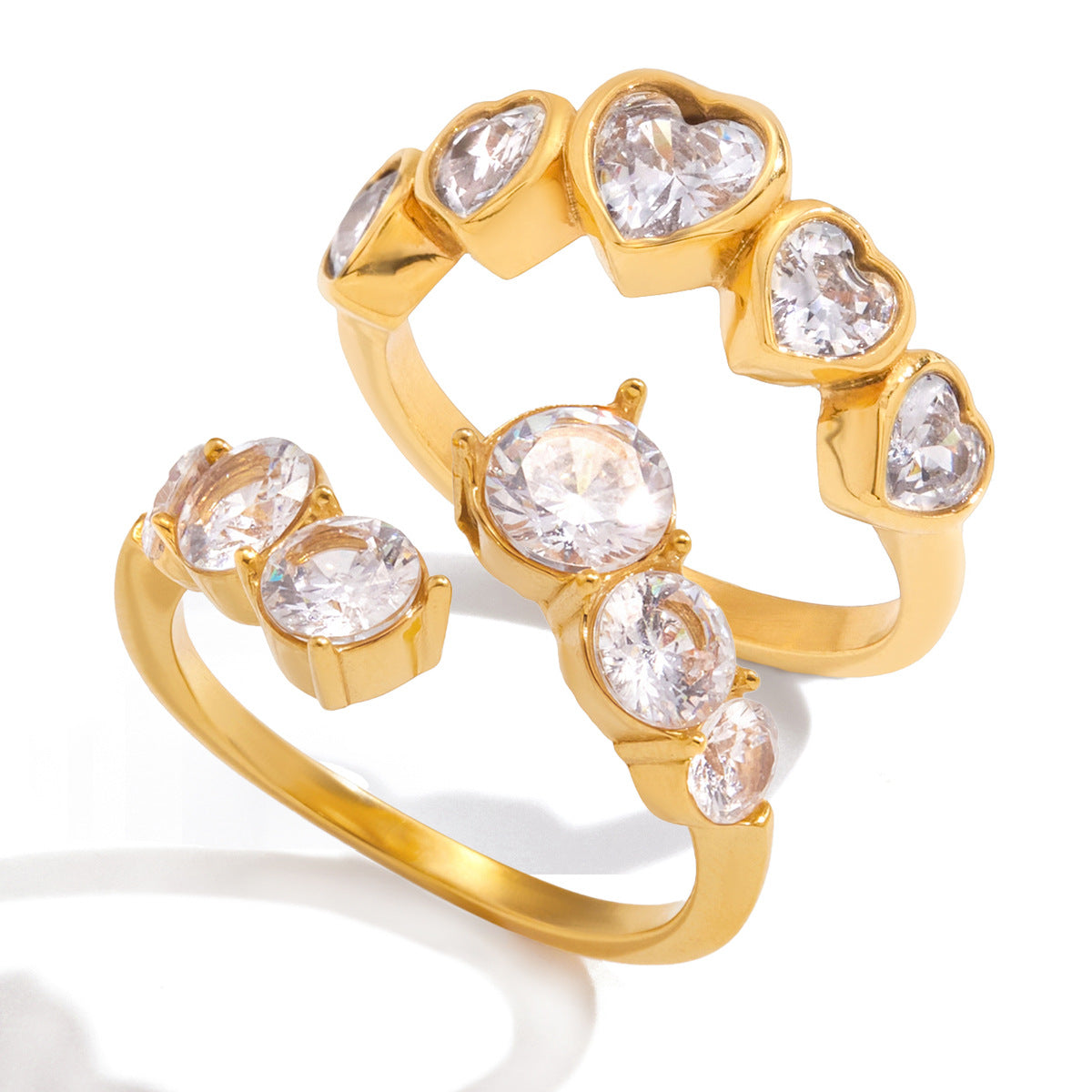 Anello Minimalista Geometrico in Acciaio al Titanio con Intarsio di Zirconi per Donne Gioielli Ipoallergenici in Acciaio Inossidabile