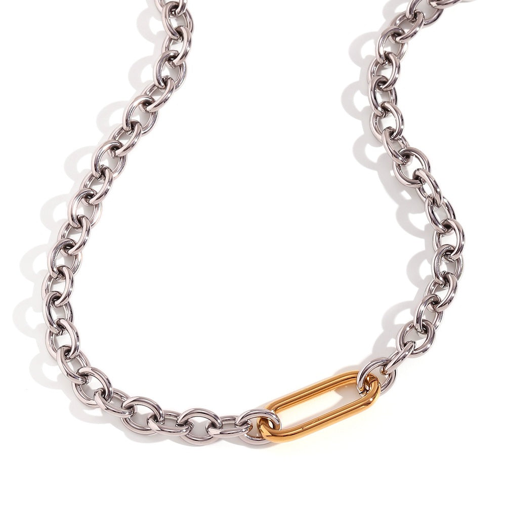 Minimalist Geometric Stainless Steel Necklace Set with 18K Gold Plated O-Chain and Matching Bracelet for Women