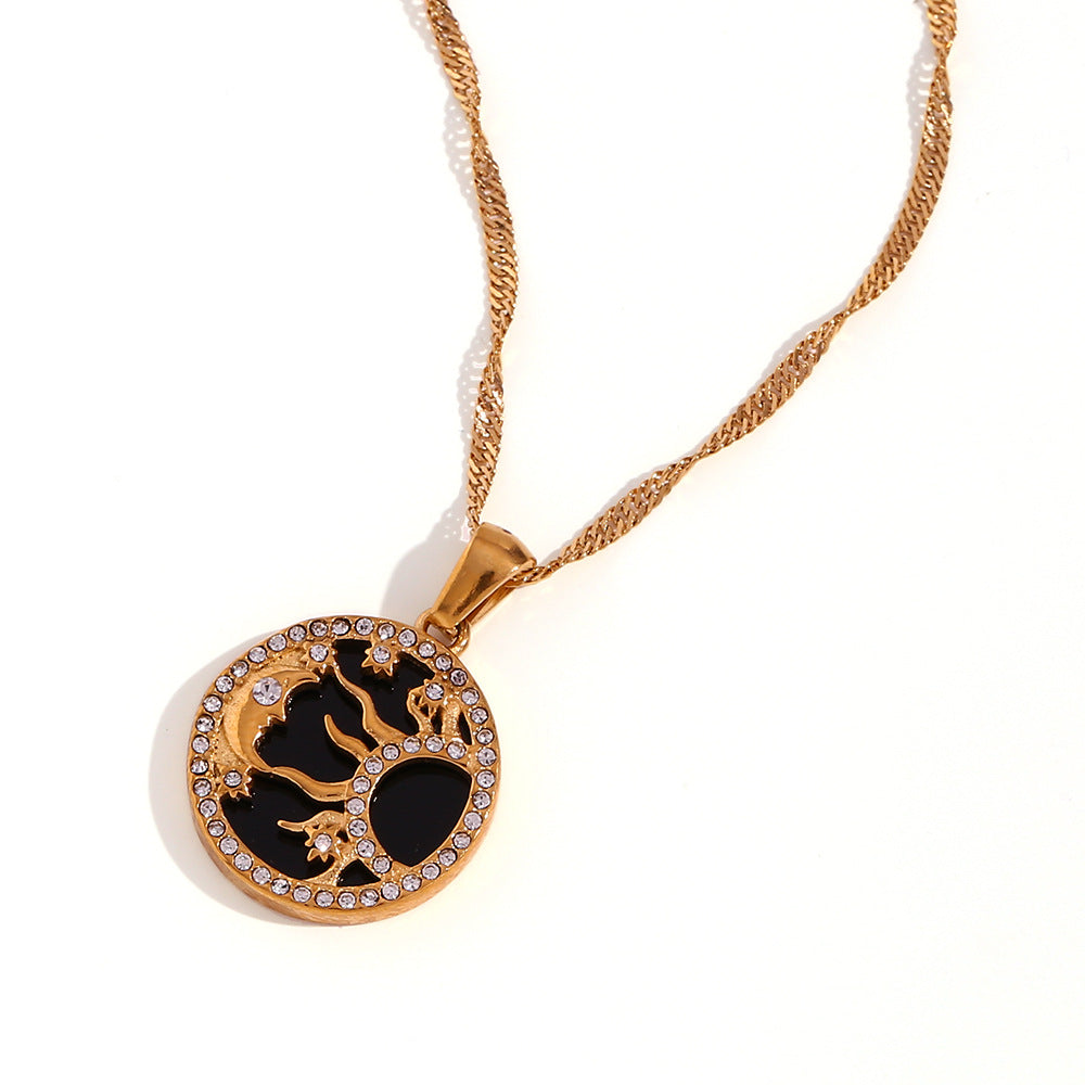 Minimalist Geometric Sun Moon Star Pendant Necklace in Stainless Steel with 18K Gold Plating for Women