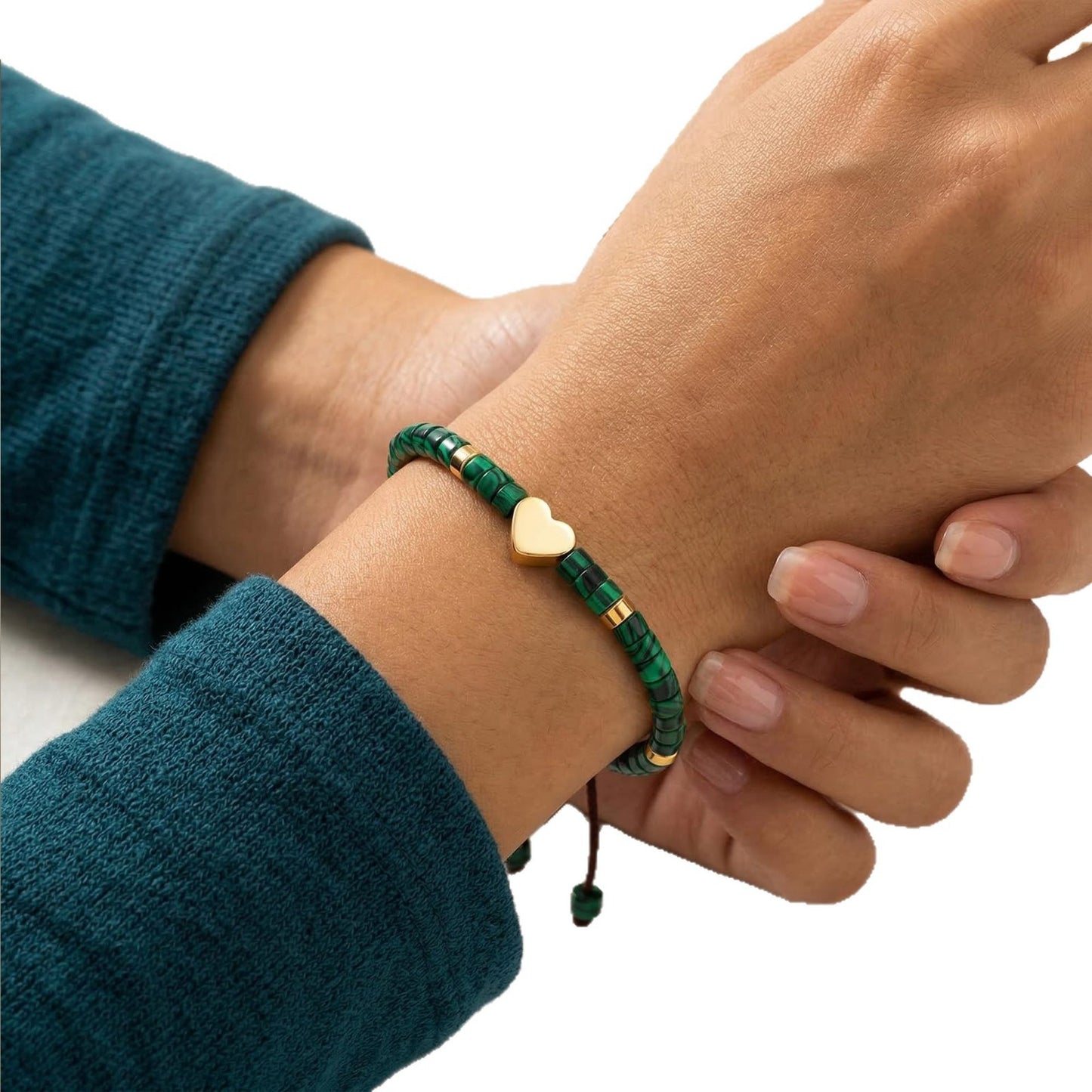 Elegant Heart Geometric Natural Gemstone Beaded Bracelet for Women