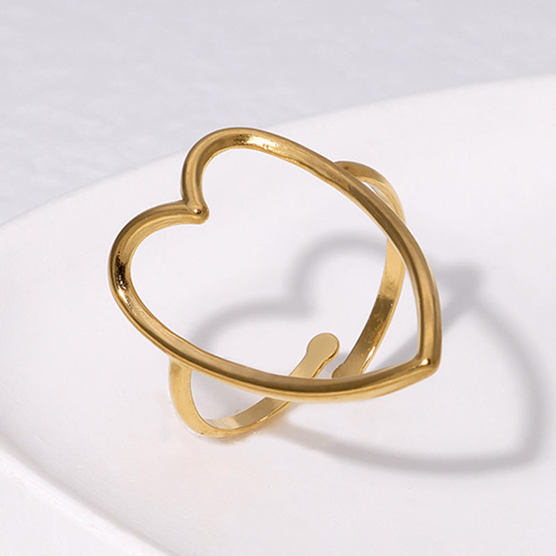 Sweet Minimalist Heart Shaped Plated Stainless Steel Adjustable Ring for Women