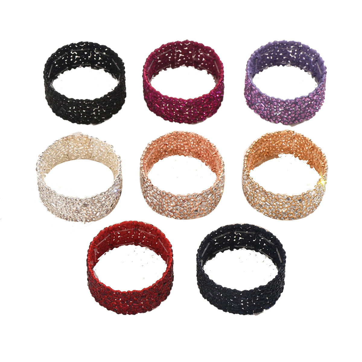 Set di bracciali da donna in lega di zinco con intarsi in strass, stile geometrico minimalista e polsino ampio