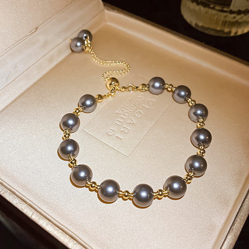 Vintage Luxury Geometric Cubic Zirconia Inlaid Pearl Bracelet for Women