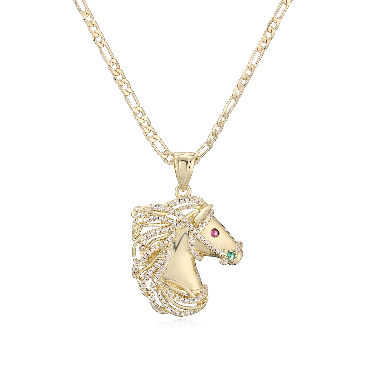 Minimalist Hip-hop 18K Gold Plated Brass Cubic Zirconia Horse Pendant Necklace for Women