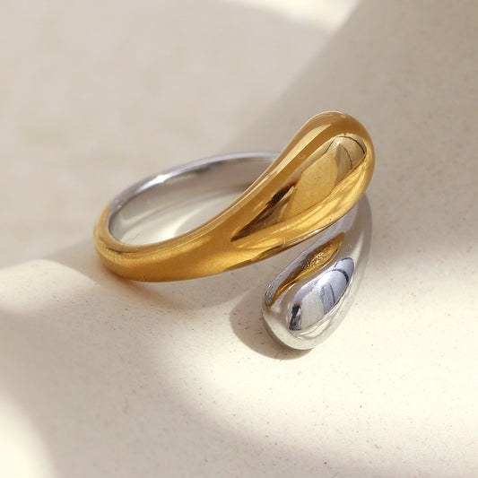 Minimalist Geometric Stainless Steel Ring with 18K Gold Plating for Women