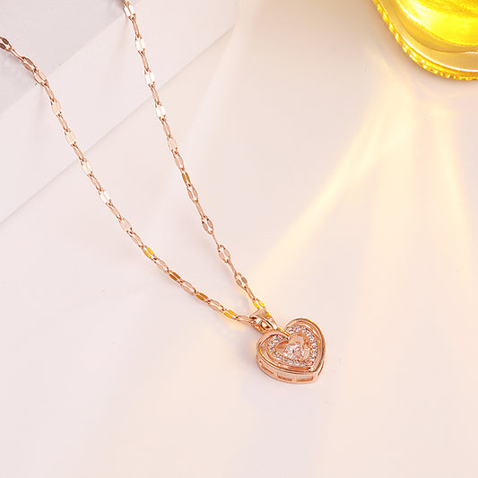 Minimalist Heart-Shaped Titanium Steel Necklace for Women with Plated Copper Pendant and Lip Chain Style