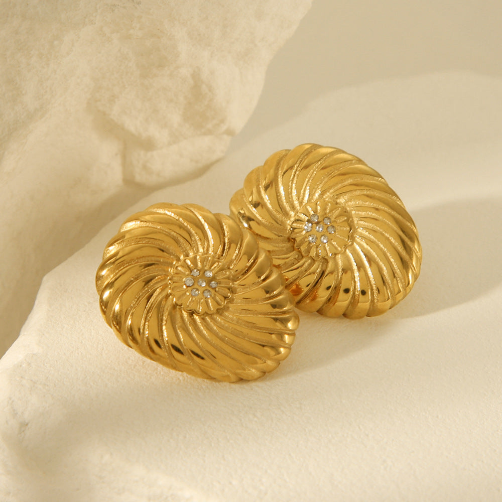 Fashion Geometric Threaded Rhinestone Earrings 18K Gold Plated Stainless Steel Women Jewelry