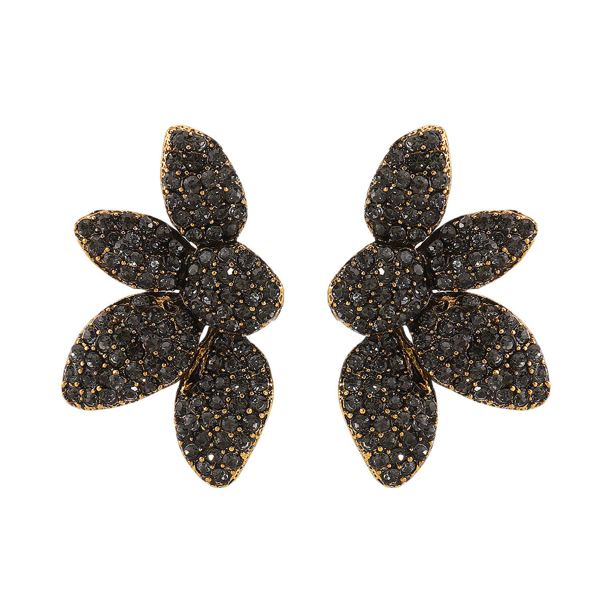 Minimalist Floral Zinc Alloy Stud Earrings for Women with Rhinestone Inlay and Resin Posts