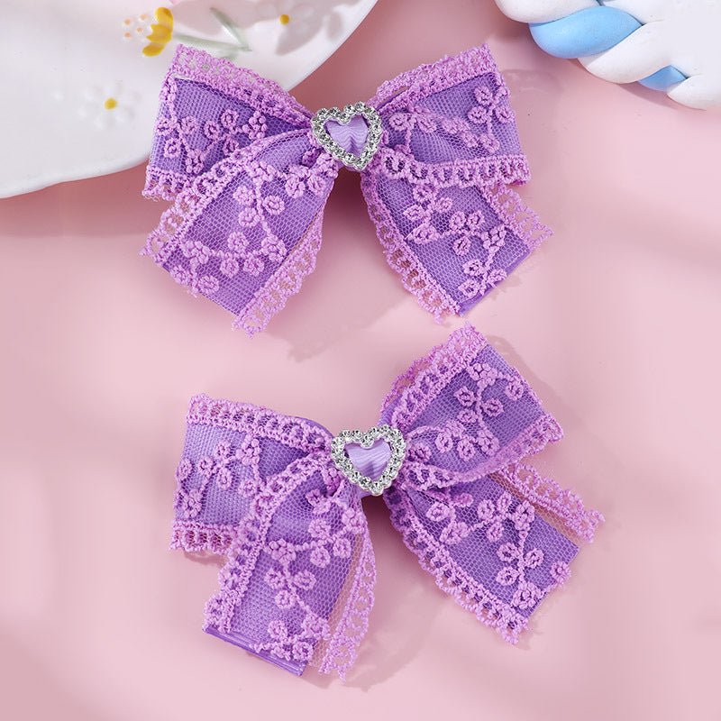 Horquilla de tela en forma de lazo estilo natural para niñas con detalles de volantes y malla, horquilla de pico de pato con temática de princesa