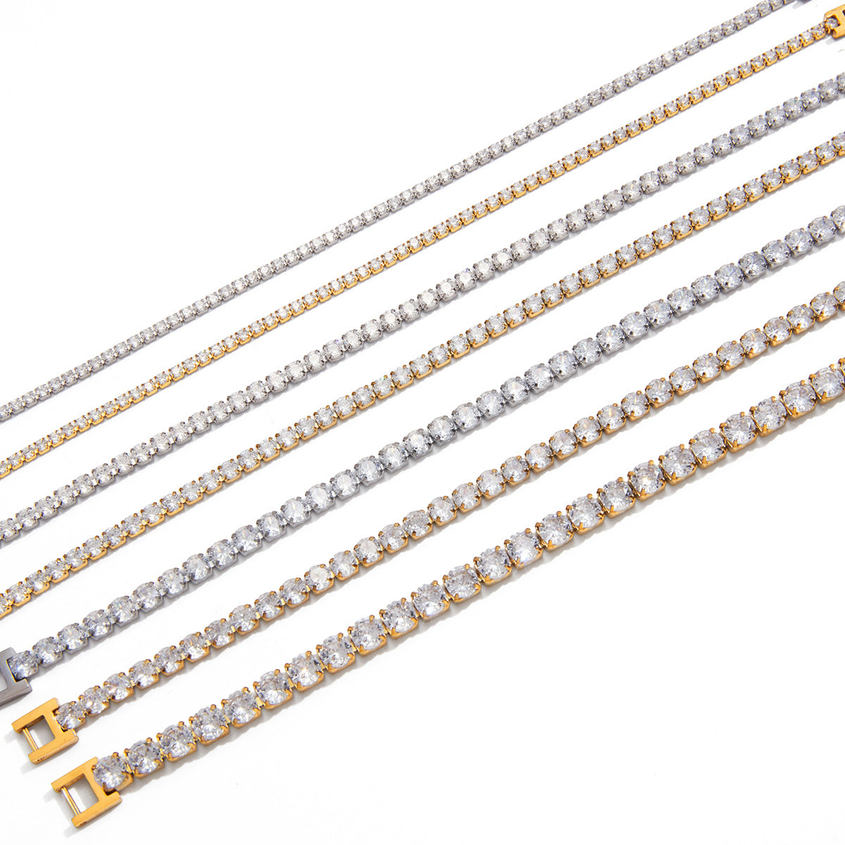 Minimalist Elegant Geometric Stainless Steel Plated Cubic Zirconia Tennis Bracelet for Women