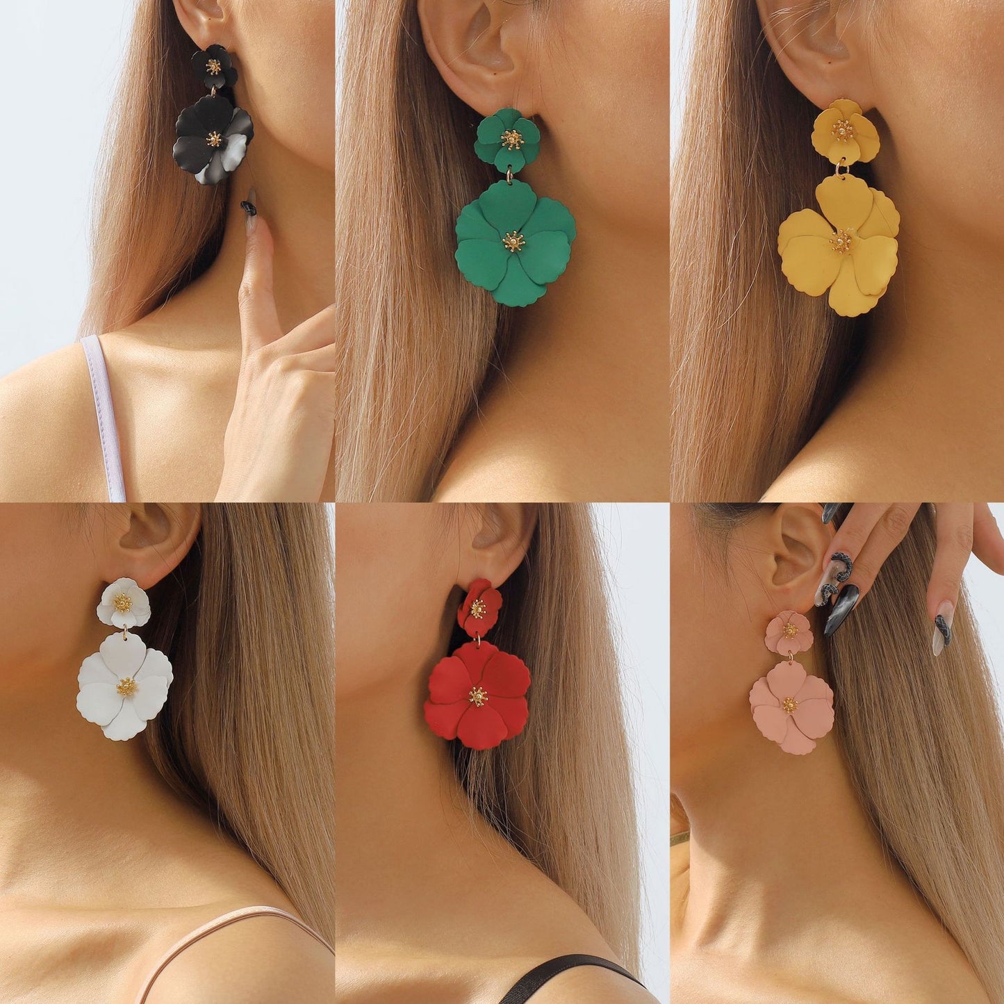 Pendientes pintados de aleación con diseño floral geométrico para mujer, estilo dulce, fresco, individual y moderno, regalo decorativo