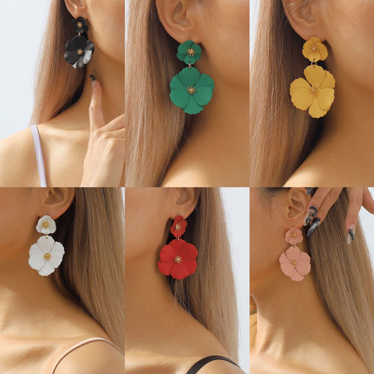 Orecchini da donna dipinti in lega, motivo geometrico floreale, stile dolce, fresco e individuale, regalo decorativo alla moda