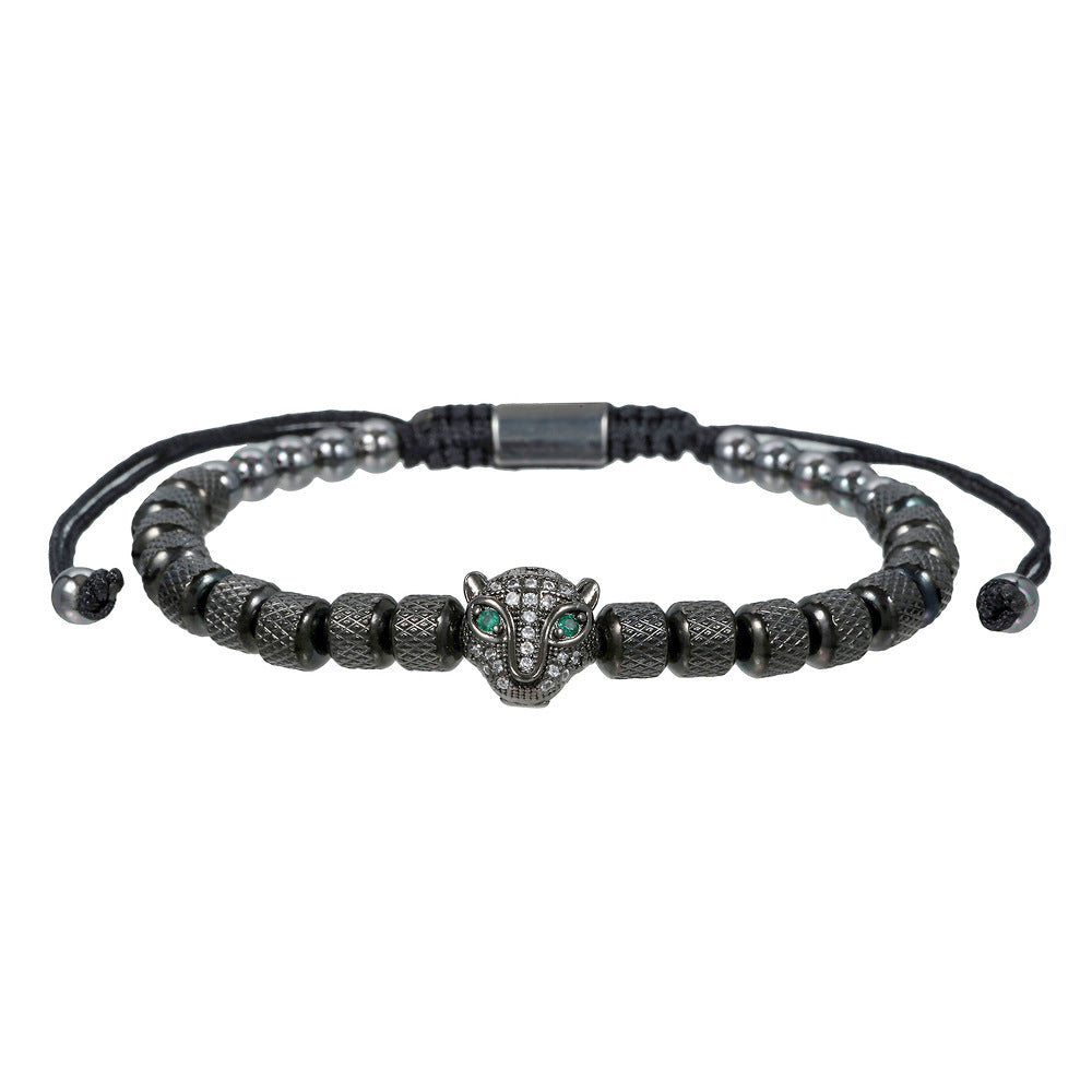 Micro-Paved Cubic Zirconia Leopard Head Stainless Steel Geometric Bracelet