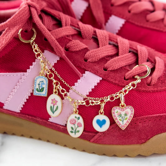 Sweet Heart Plant Floral Brass Plated Shoe Charm with Ribbon Chain