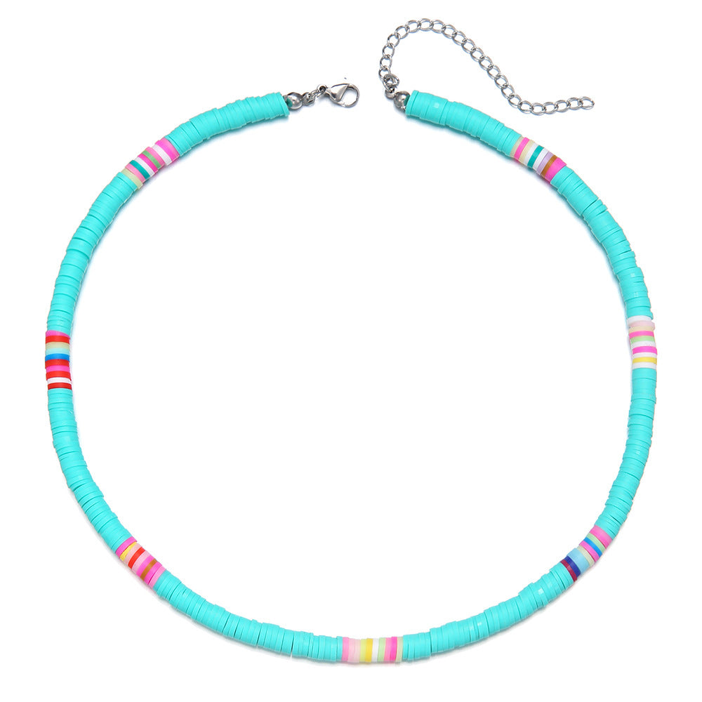 Casual Geometric Round Handmade Resin Choker Necklace with Glass Beads Cable Chain for Unisex