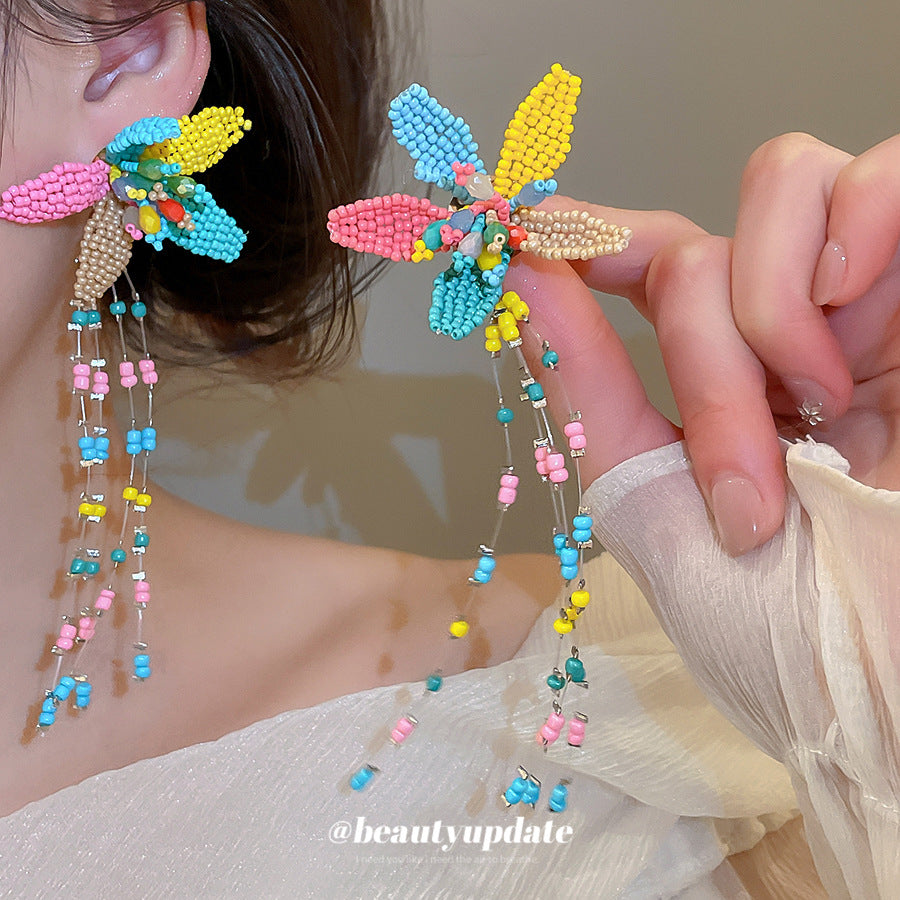 Orecchini pendenti con nappe di cristallo floreali dolci e set di collana con ciondolo a clavicola per donna