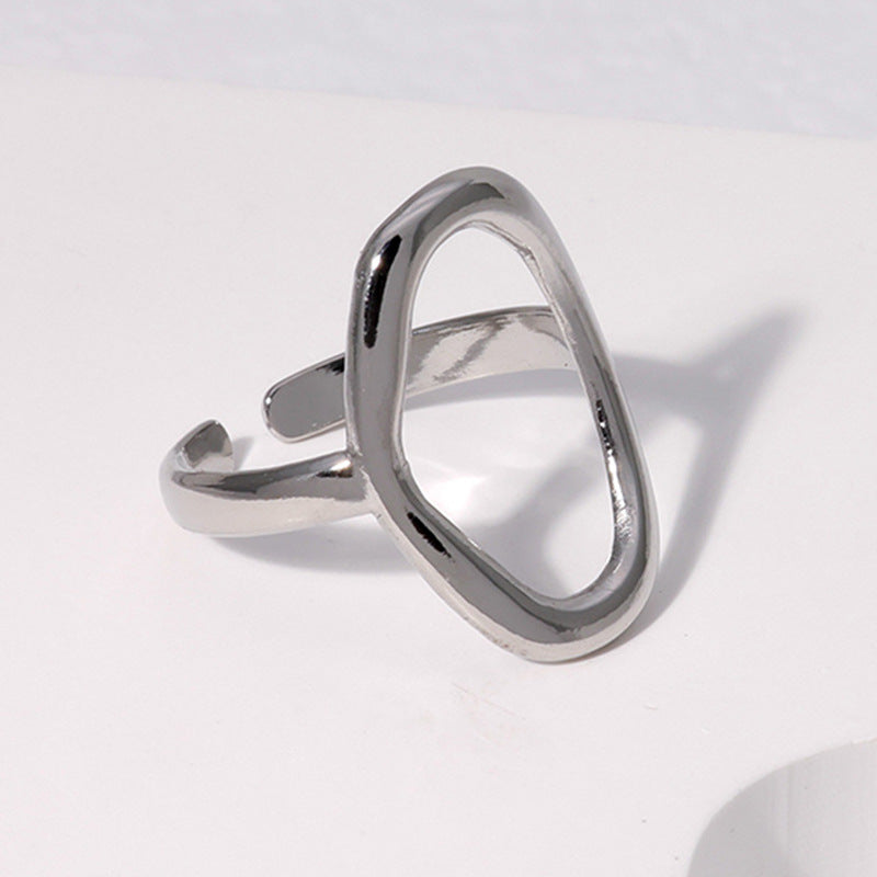 Minimalist Geometric Titanium Steel Adjustable Open Ring for Women with Irregular Shape and Plated Finish