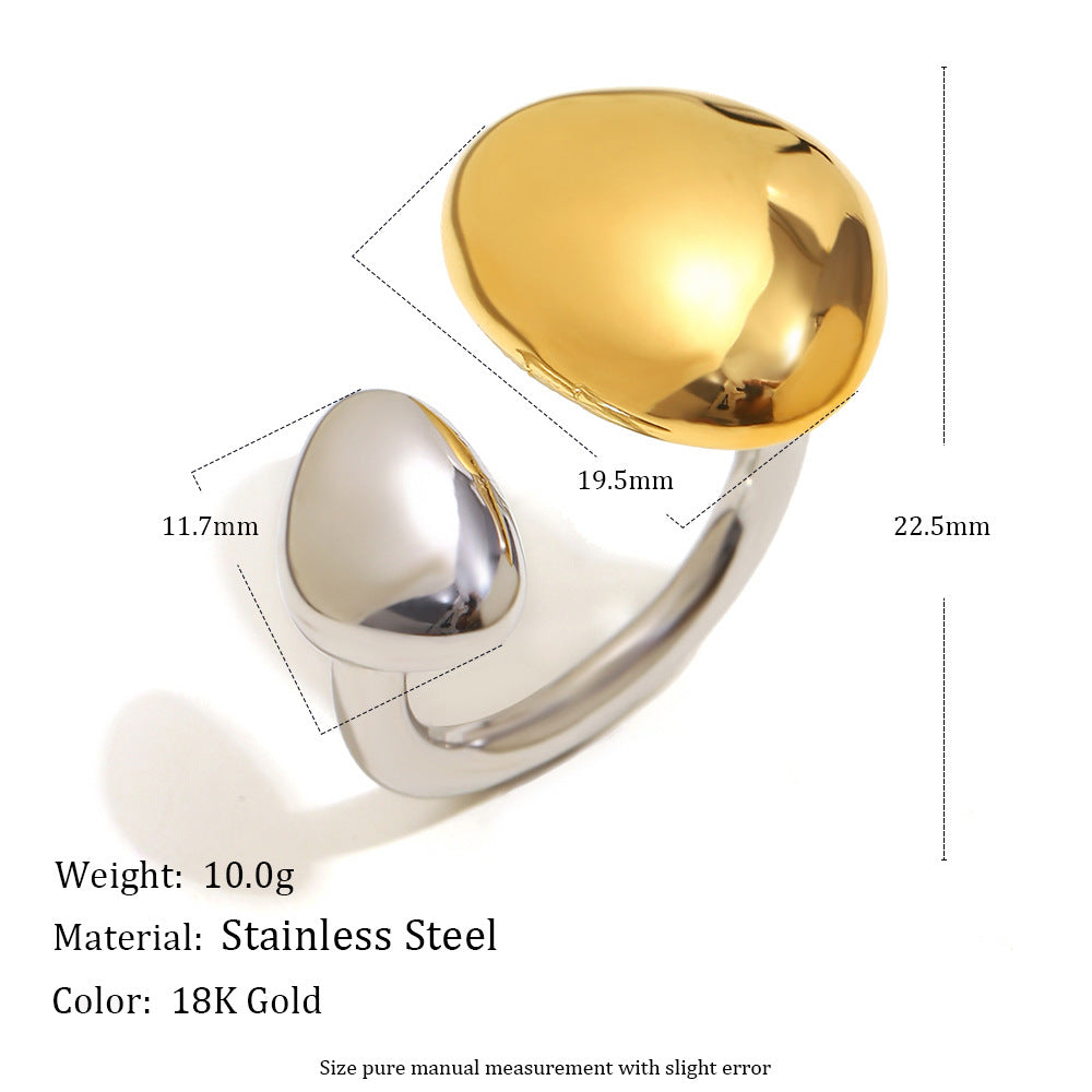 Minimalist Geometric Stainless Steel Ring with 18K Gold Plating for Women, Asymmetrical Open Band Design