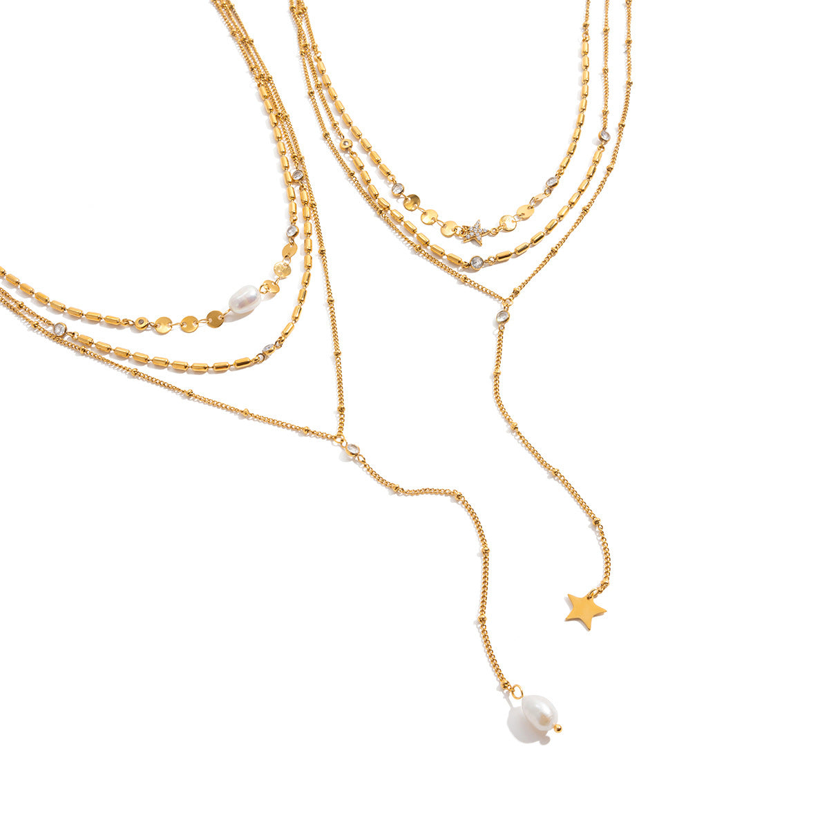 Collana a Y da donna in acciaio inossidabile con pendente a stella geometrico minimalista, ciondolo in titanio e finitura galvanizzata