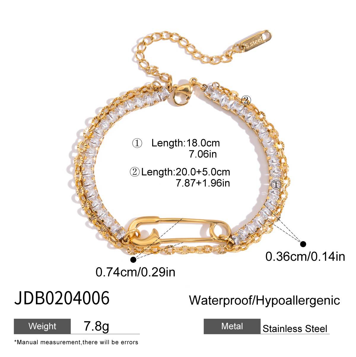 Minimalist Geometric Stainless Steel Plated Cubic Zirconia Bracelet for Women
